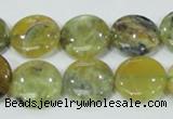 COP558 15.5 inches 18mm flat round natural yellow & green opal beads