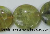 COP559 15.5 inches 30mm flat round natural yellow & green opal beads