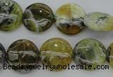 COP595 15.5 inches 16mm flat round natural yellow & green opal beads