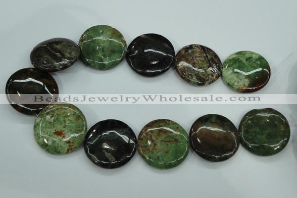 COP684 15.5 inches 35mm flat round green opal gemstone beads