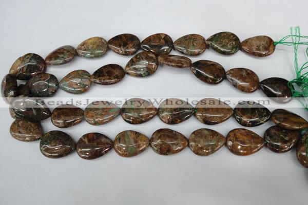 COP762 15.5 inches 18*25mm flat teardrop green opal gemstone beads