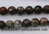 COP965 15.5 inches 14mm faceted round green opal gemstone beads