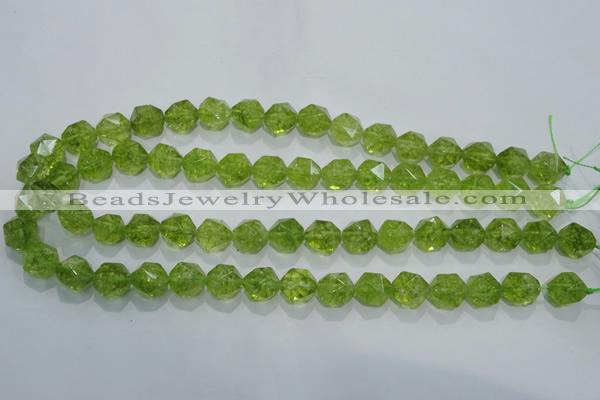 COQ117 15.5 inches 10mm faceted nuggets dyed olive quartz beads