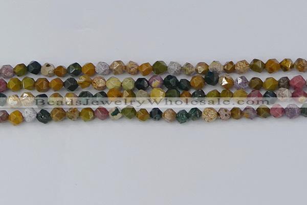 COS210 15.5 inches 6mm faceted nuggets ocean jasper beads