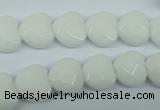 CPB311 15 inches 14*14mm faceted heart white porcelain beads