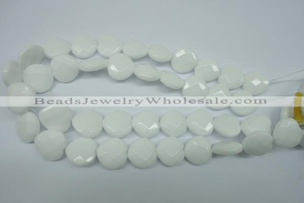 CPB312 15 inches 16*16mm faceted heart white porcelain beads