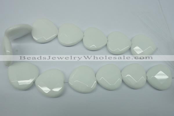 CPB316 15 inches 30*30mm faceted heart white porcelain beads