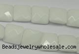 CPB320 15 inches 12*12mm faceted square white porcelain beads