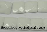 CPB321 15 inches 14*14mm faceted square white porcelain beads