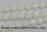 CPB33 15.5 inches 8mm faceted round white porcelain beads wholesale