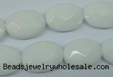 CPB338 15 inches 13*18mm faceted oval white porcelain beads