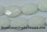 CPB339 15 inches 15*20mm faceted oval white porcelain beads