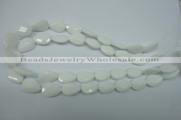 CPB345 15 inches 10*14mm faceted flat teardrop white porcelain beads