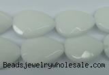 CPB348 15 inches 15*20mm faceted flat teardrop white porcelain beads