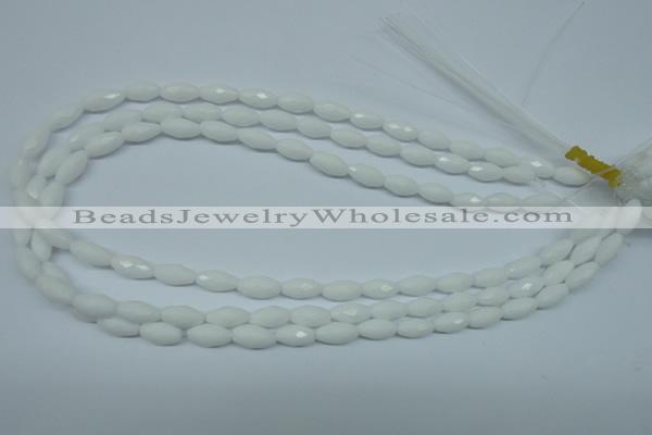 CPB357 15 inches 6*12mm faceted rice white porcelain beads wholesale