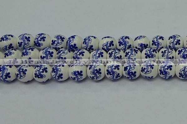 CPB514 15.5 inches 12mm round Painted porcelain beads