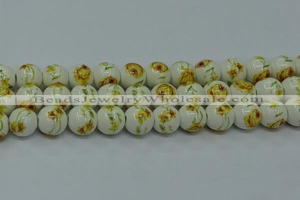 CPB564 15.5 inches 12mm round Painted porcelain beads