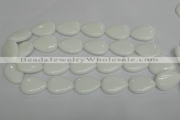 CPB93 15.5 inches 20*30mm flat teardrop white porcelain beads wholesale