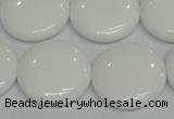 CPB99 15.5 inches 20mm flat round white porcelain beads wholesale