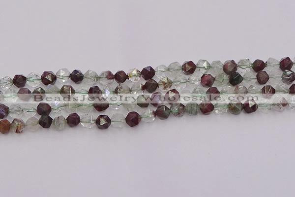 CPC15 15.5 inches 6mm faceted nuggets green phantom quartz beads