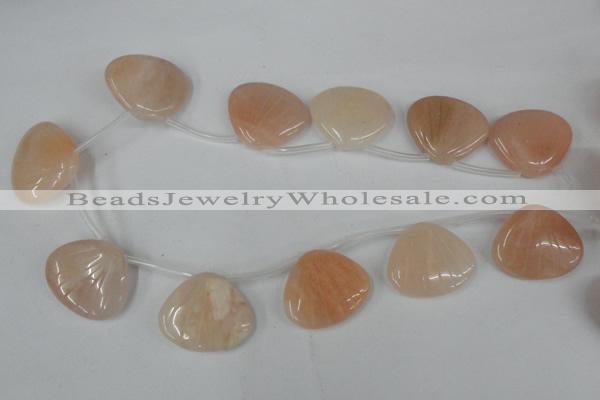 CPI161 Top-drilled 25*30mm carved triangle pink aventurine jade beads