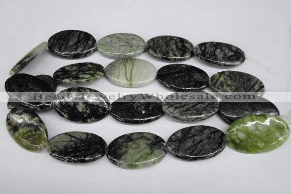 CPJ221 15.5 inches 25*40mm oval green picasso jasper beads