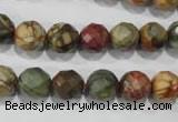 CPJ303 15.5 inches 10mm faceted round picasso jasper beads wholesale