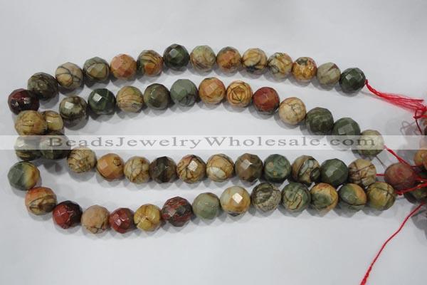 CPJ304 15.5 inches 14mm faceted round picasso jasper beads wholesale