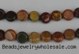 CPJ350 15.5 inches 8mm flat round picasso jasper gemstone beads