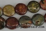 CPJ352 15.5 inches 16mm flat round picasso jasper gemstone beads