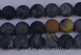 CPJ492 15.5 inches 8mm round matte black picasso jasper beads