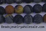 CPJ493 15.5 inches 10mm round matte black picasso jasper beads