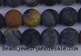 CPJ494 15.5 inches 12mm round matte black picasso jasper beads