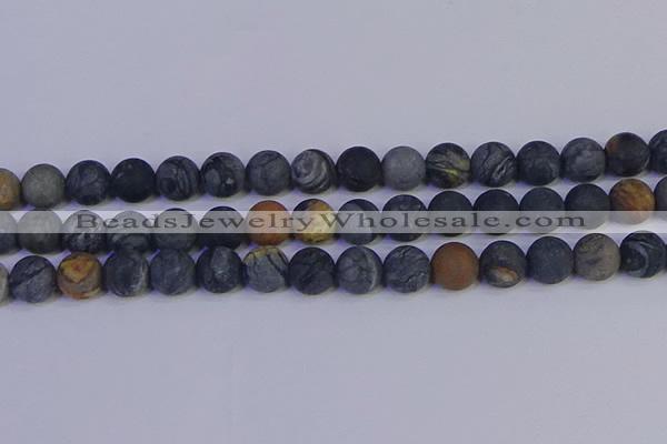 CPJ495 15.5 inches 14mm round matte black picasso jasper beads