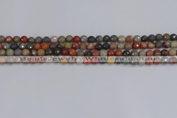 CPJ546 15.5 inches 4mm faceted round polychrome jasper beads