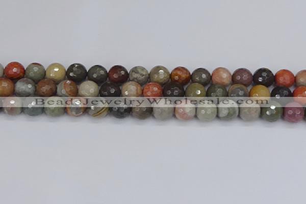 CPJ549 15.5 inches 10mm faceted round polychrome jasper beads