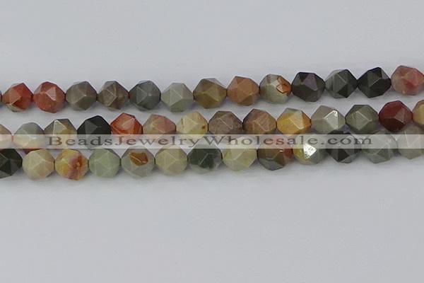 CPJ567 15.5 inches 12mm faceted nuggets polychrome jasper beads