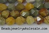 CPJ570 15.5 inches 6mm faceted nuggets wildhorse picture jasper beads