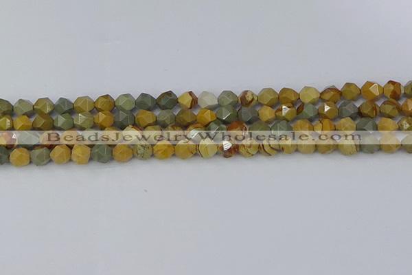 CPJ570 15.5 inches 6mm faceted nuggets wildhorse picture jasper beads