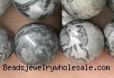 CPJ585 15.5 inches 14mm round grey picture jasper beads wholesale