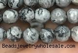 CPJ641 15.5 inches 6mm faceted round grey picture jasper beads