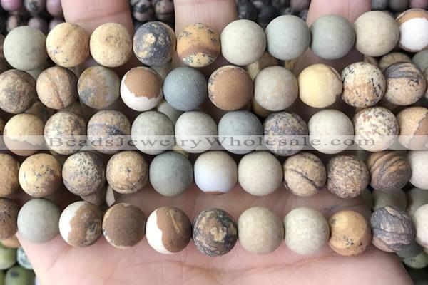 CPJ653 15.5 inches 10mm round matte picture jasper beads wholesale