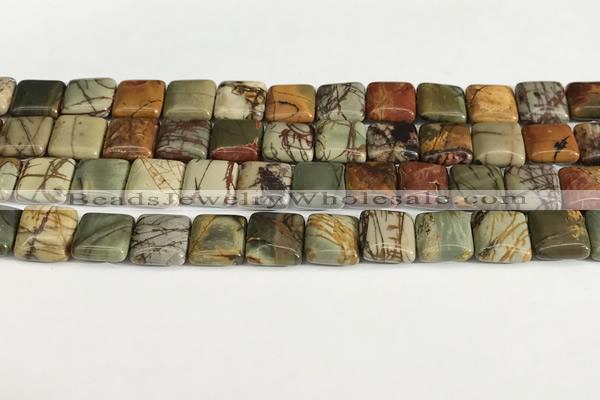 CPJ685 15.5 inches 10*10mm square picasso jasper beads wholesale