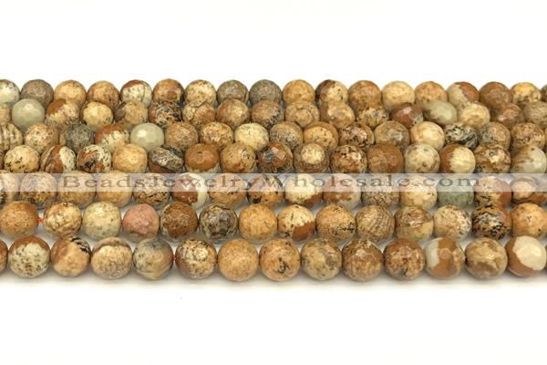 CPJ720 15 inches 6mm faceted round picture jasper beads