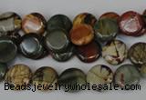 CPJ74 15.5 inches 10mm flat round picasso jasper gemstone beads