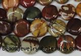 CPJ75 15.5 inches 12mm flat round picasso jasper gemstone beads