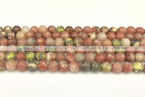 CPM11 15 inches 6mm faceted round red plum blossom jade beads