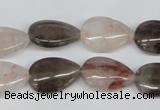 CPQ109 12*18mm flat teardrop natural pink crystal & smoky quartz beads