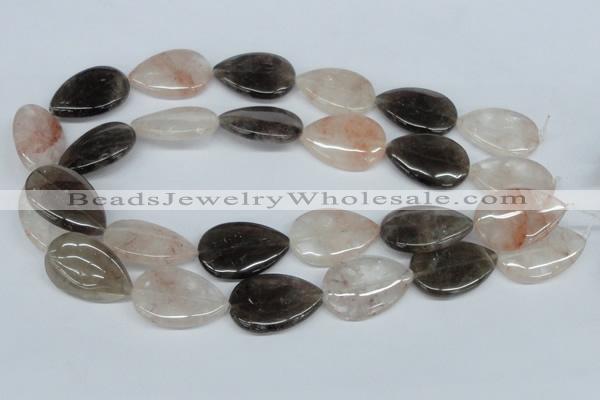 CPQ110 20*30mm flat teardrop natural pink crystal & smoky quartz beads