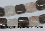 CPQ111 12*12mm square natural pink crystal & smoky quartz beads